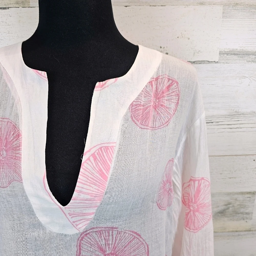 Virginia Johnson Cotton Semi-Sheer Top Size Medium White Boho Beachy Coastal